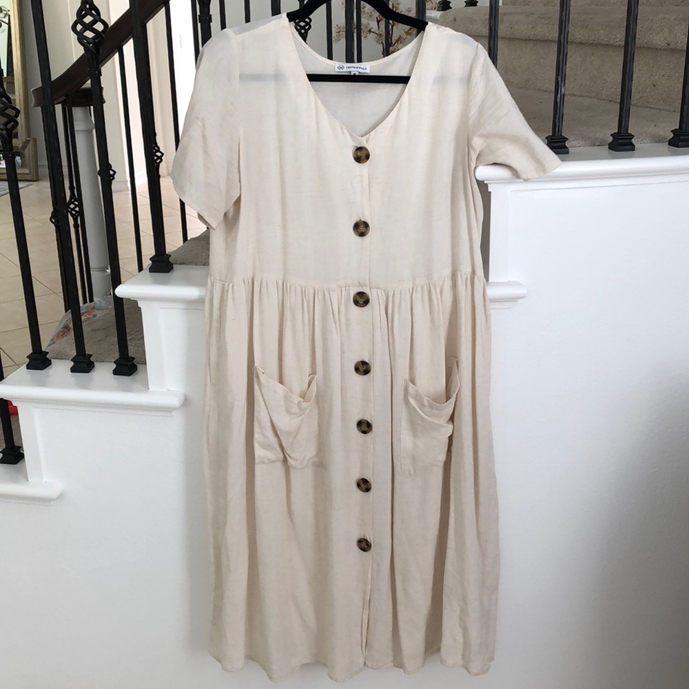 Cream MIDI Linen dress